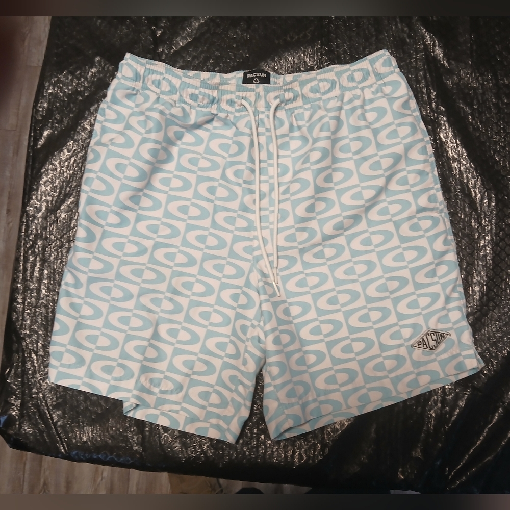 PacSun Light Blue & White Patterned Swim Shorts